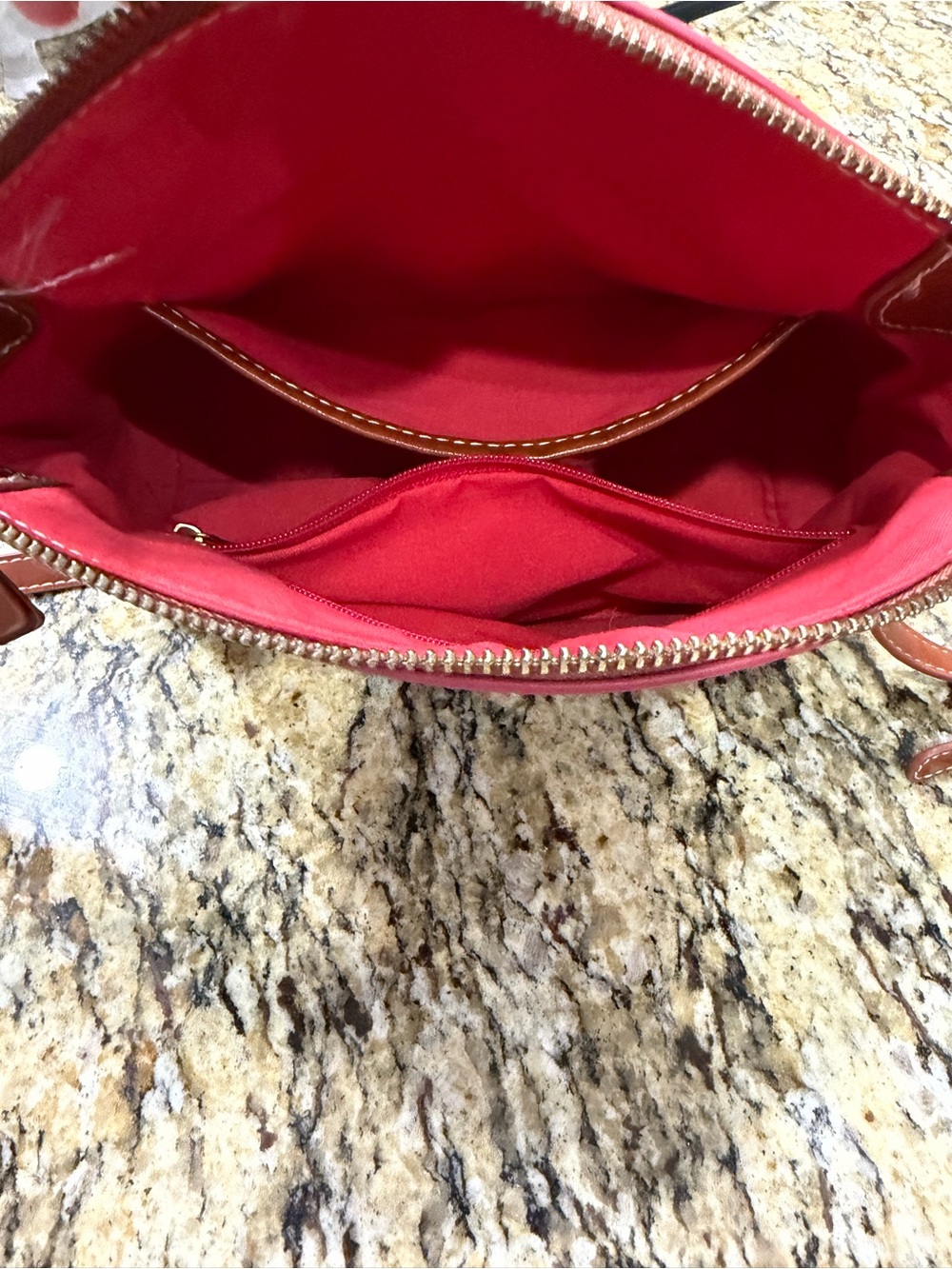 DB inspired Red Pebbled Crossbody with Brown Trim - Classic Women's Shoulder Bag - Picture 3 of 3